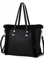 Liza Vegan Leather with Faux Fur Women’s Tote Bag - Black