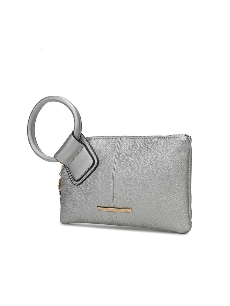 Luna Vegan Leather Clutch/Wristlet For Women's - Silver