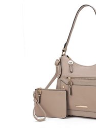 Maeve Vegan Leather Women’s Shoulder Bag with Wristlet Pouch - Taupe