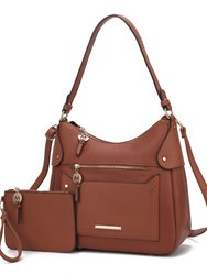 Maeve Vegan Leather Women’s Shoulder Bag with Wristlet Pouch - Brown