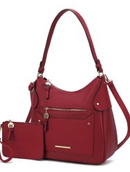 Maeve Vegan Leather Women’s Shoulder Bag with Wristlet Pouch - Red