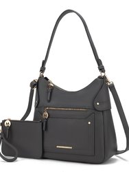Maeve Vegan Leather Women’s Shoulder Bag with Wristlet Pouch - Charcoal