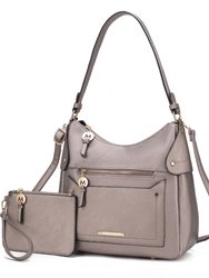 Maeve Vegan Leather Women’s Shoulder Bag with Wristlet Pouch - Pewter
