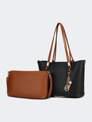 Malay Vegan Leather Women’s Tote Bag with Cosmetic Pouch – 2 pieces - Black