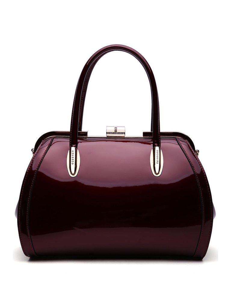 Marlene Patent Satchel Handbag - Burgundy