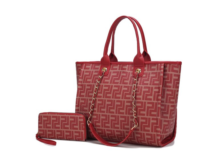 Marlene Vegan Leather Women’s Tote Bag with Wallet - Burgundy