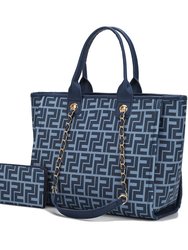 Marlene Vegan Leather Women’s Tote Bag with Wallet - Navy