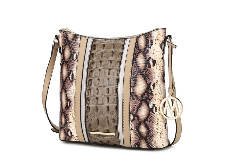 MKF Collection Women's Meline Faux Croc and Snake Embossed Shoulder Bag, Taupe, Size: One size, Beige