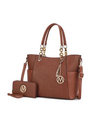 Merlina Embossed pockets Vegan Leather Women’s Tote Bag with Wallet - Brown