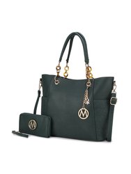 Merlina Embossed pockets Vegan Leather Women’s Tote Bag with Wallet - Olive