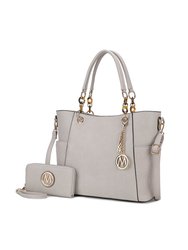 Merlina Embossed pockets Vegan Leather Women’s Tote Bag with Wallet - Light Grey