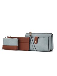 Muriel Vegan Leather Women’s Crossbody Bag With Card holder And Small Pouch - Light Blue