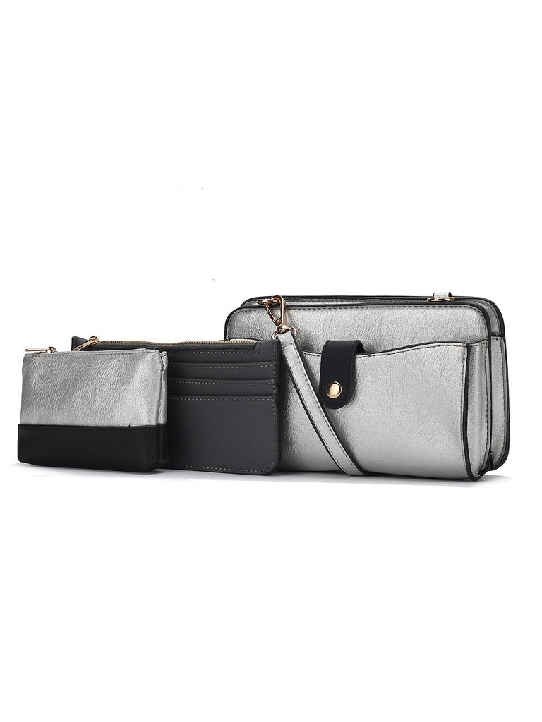 Muriel Vegan Leather Women’s Crossbody Bag With Card holder And Small Pouch - Pewter
