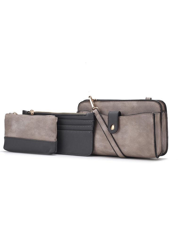 Muriel Vegan Leather Women’s Crossbody Bag With Card holder And Small Pouch - Light Grey