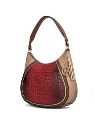 Naira Vegan Crocodile Leather Woman Hobo Shoulder Handbag By Mia K - Red-Taupe