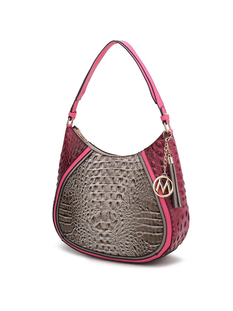 Naira Vegan Crocodile Leather Woman Hobo Shoulder Handbag By Mia K - Grey-Pink