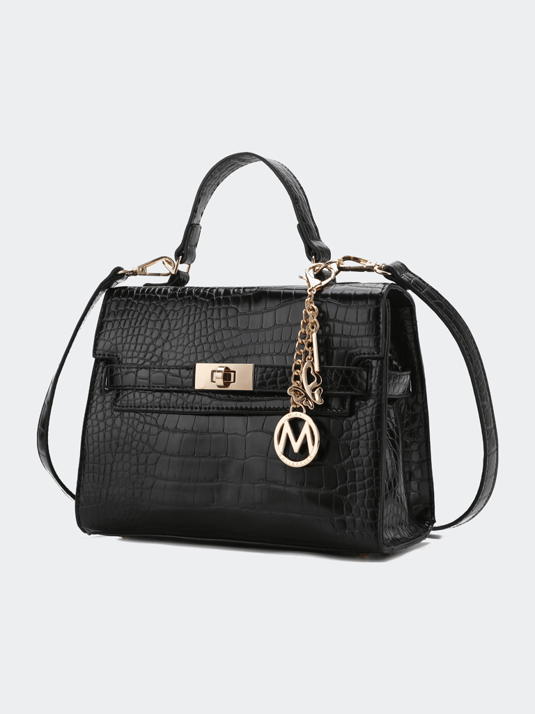 Naomi Vegan Crocodile Leather Women’s Satchel Bag - Black