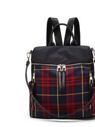 Nishi Nylon Plaid Backpack for Women's - Red