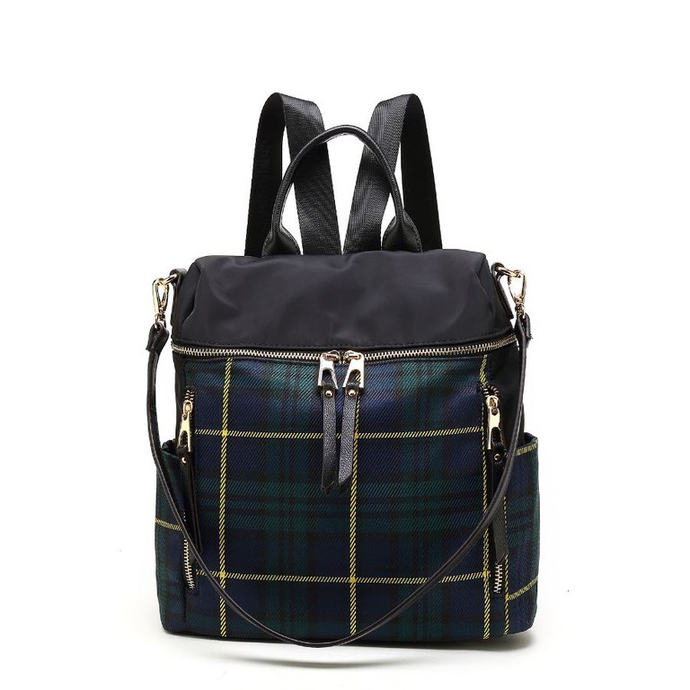 Nishi Nylon Plaid Backpack for Women's - Green