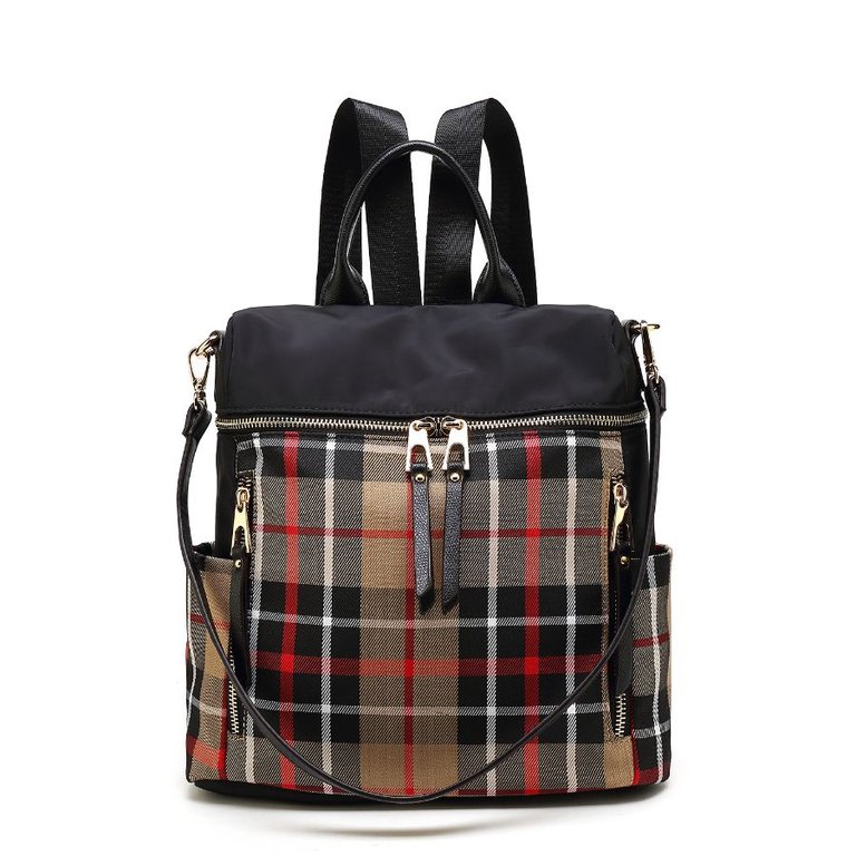 Nishi Nylon Plaid Backpack for Women's - Brown