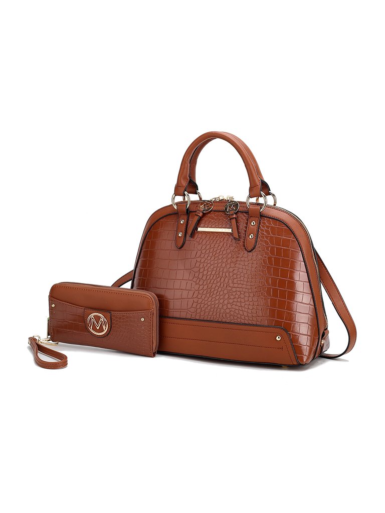 Nora Premium Croco Satchel Handbag by Mia K. - Cognac