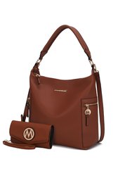 Ophelia Vegan Leather Women’s Hobo Bag with Wallet – 2 pieces - Cognac
