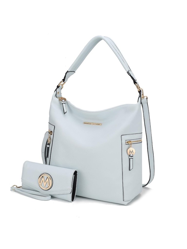 Ophelia Vegan Leather Women’s Hobo Bag with Wallet – 2 pieces - Light Blue