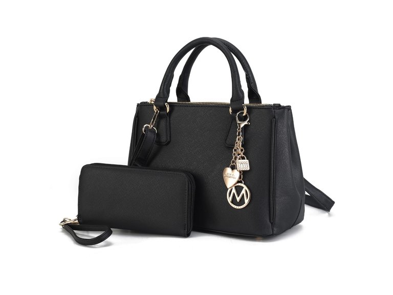 Ruth Vegan Leather Women’s Satchel Bag With Wallet – 2 Pieces - Black