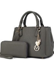 Ruth Vegan Leather Women’s Satchel Bag With Wallet – 2 Pieces - Charcoal
