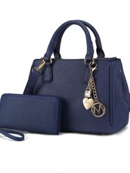 Ruth Vegan Leather Women’s Satchel Bag With Wallet – 2 Pieces - Navy