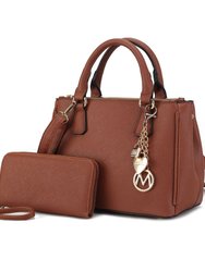 Ruth Vegan Leather Women’s Satchel Bag With Wallet – 2 Pieces - Cognac