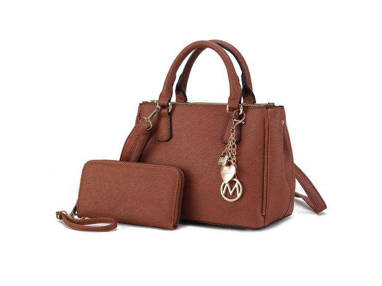Ruth Vegan Leather Women’s Satchel Bag With Wallet – 2 Pieces - Cognac