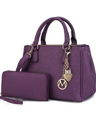 Ruth Vegan Leather Women’s Satchel Bag With Wallet – 2 Pieces - Purple