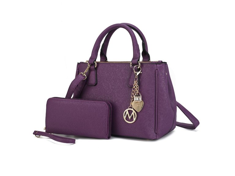 Ruth Vegan Leather Women’s Satchel Bag With Wallet – 2 Pieces - Purple