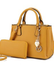 Ruth Vegan Leather Women’s Satchel Bag With Wallet – 2 Pieces - Mustard