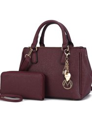 Ruth Vegan Leather Women’s Satchel Bag With Wallet – 2 Pieces - Burgundy