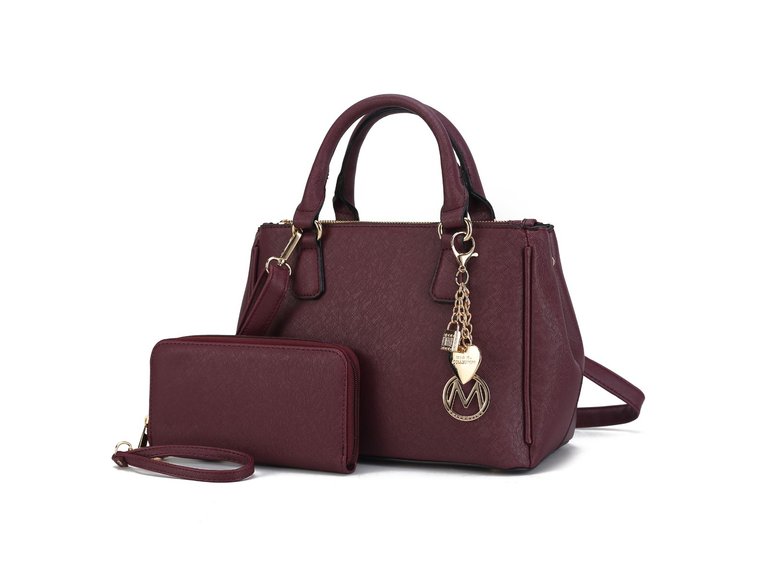 Ruth Vegan Leather Women’s Satchel Bag With Wallet – 2 Pieces - Burgundy
