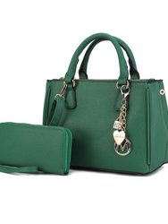 Ruth Vegan Leather Women’s Satchel Bag With Wallet – 2 Pieces - Green