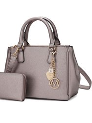 Ruth Vegan Leather Women’s Satchel Bag With Wallet – 2 Pieces - Pewter