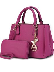 Ruth Vegan Leather Women’s Satchel Bag With Wallet – 2 Pieces - Fuchsia
