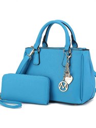 Ruth Vegan Leather Women’s Satchel Bag With Wallet – 2 Pieces - Turquoise