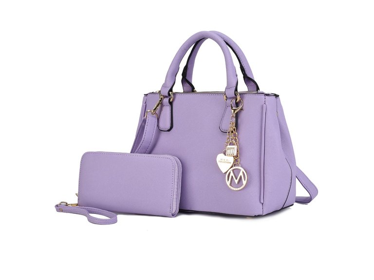 Ruth Vegan Leather Women’s Satchel Bag With Wallet – 2 Pieces - Lilac