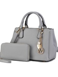 Ruth Vegan Leather Women’s Satchel Bag With Wallet – 2 Pieces - Light Grey