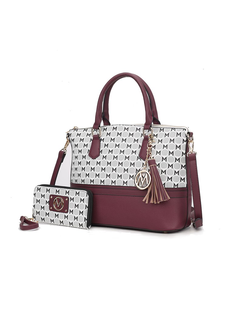 Saylor Circular Print Women's Tote Bag & Wristlet Wallet 2 Pcs - Burgundy