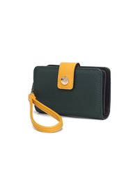 Shira Color Block Vegan Leather Women’s Wallet With wristlet - Olive