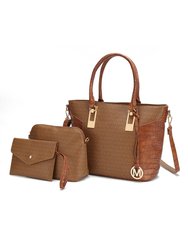 Shonda 3PC Tote with Cosmetic Pouch & Wristlet - Tan