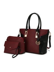 Shonda 3PC Tote with Cosmetic Pouch & Wristlet - Burgundy