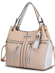 Sofia Vegan Leather Tote With Keyring - Beige