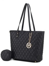 Tansy Quilted Vegan Leather Women’s Tote Bag With Pouch– 2 Pieces - Black