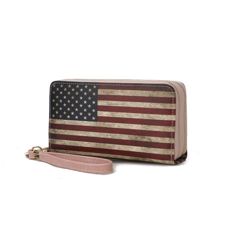 Uriel Vegan Leather Women’s Flag Wristlet Wallet - Rose Pink